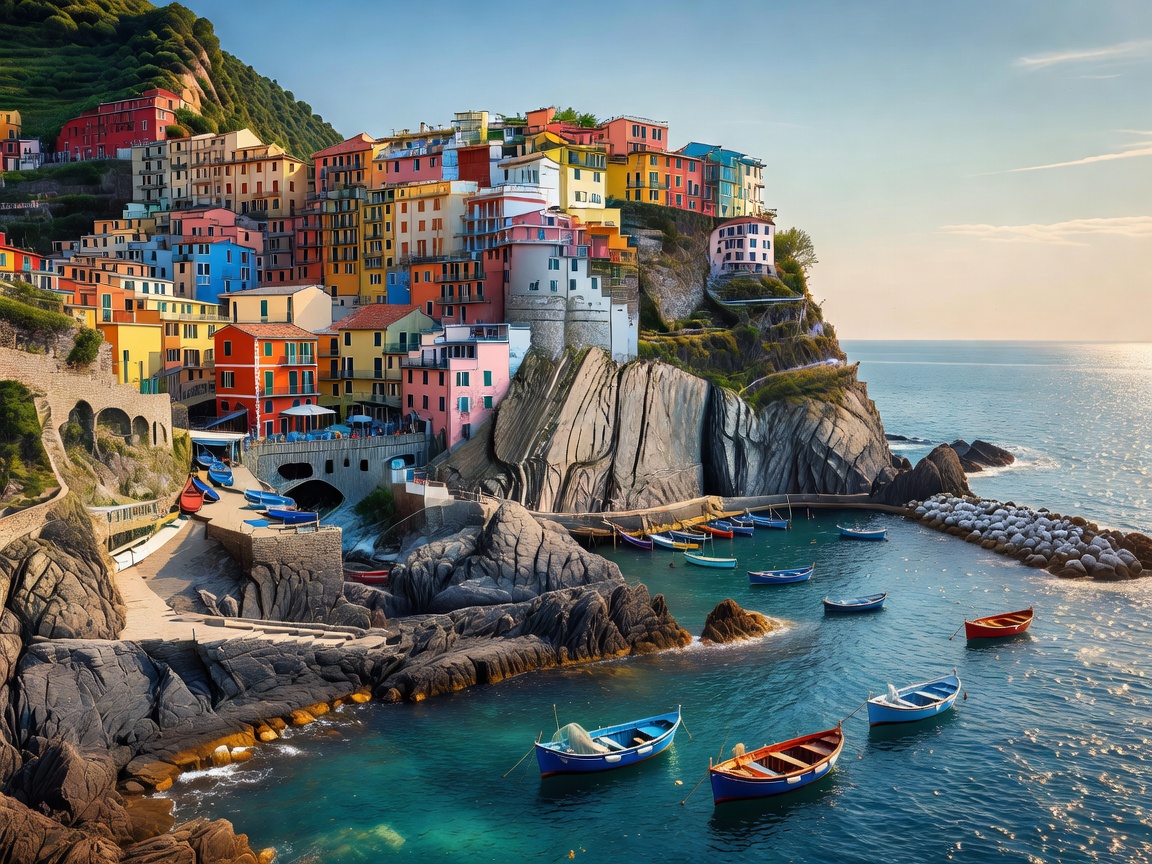 Colorful cliffside Italian fishing village overlooking the sea
