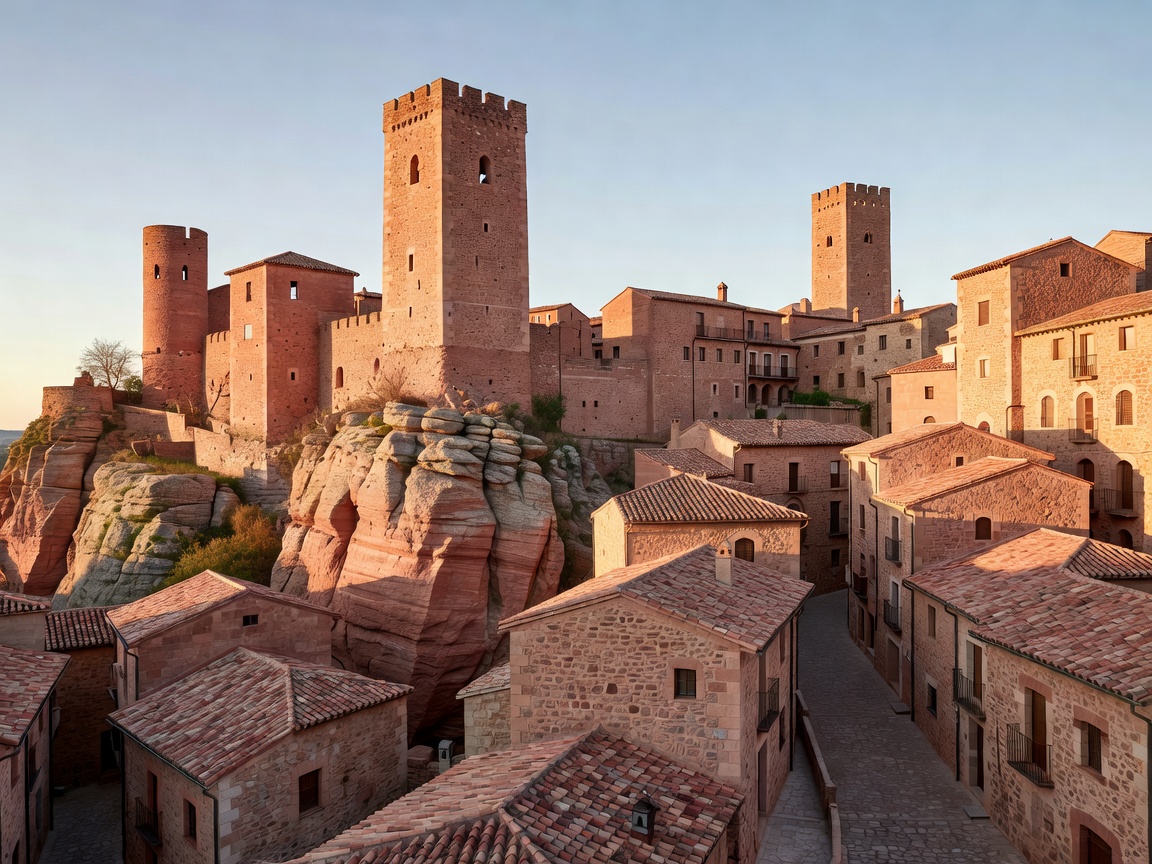 Pink sandstone towers of Albarracin town in Aragon Spain