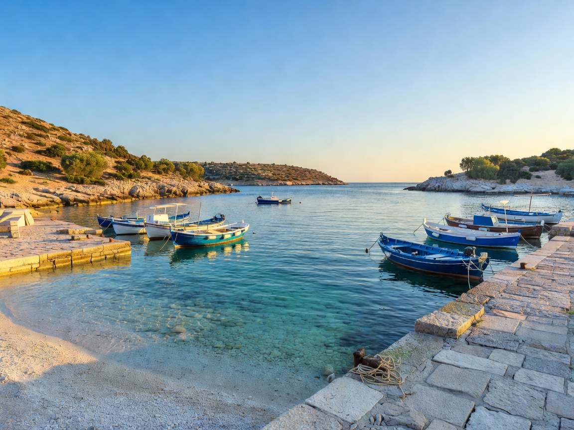 Pristine coastal bay and stone harbor of Vis Island Croatia